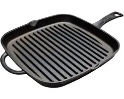Cast Iron Gietijzeren Grillpan Vierkant - Zwart - 26x26CM