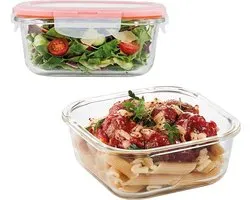 Lock&Lock Glazen vershoudbakjes - Meal prep bakjes glas - Ovenschaaltjes met deksel - 750 ml - Luchtdicht - BPA vrij - PFAS vrij - Borosilicaatglas - Airfryer bakjes - Bewaarbakjes - Vershoudbakjes glas - 1 persoons ovenschaal - Set van 2 stuks
