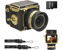Retro digitale camera - Draagbare retro point-and-shot camera met decoratief design - Compacte autofocuscamera met ondersteuning voor 2.7K video-opname, 56 MP, geschikt voor beginners, kinderen en tieners - zwart