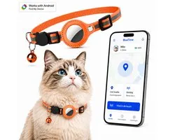 BlueTime - Collier pour chat avec étiquette - Tag Cat Collar Pro - Sûr, léger, réfléchissant et confortable - Anti-rayures et résistant à l'eau - Compatible avec Android Find My Device - Oranje