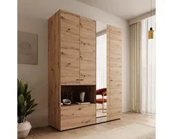 Meubella - Calista - Kledingkast met 4 deuren - Eiken - 155x52x208 cm