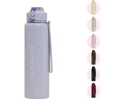 Cabau – Bloom Waterfles Staal – 870 ml – Blue – Roestvrijstalen Drinkfles met Rietje – BPA-vrij & Lekvrij – Thermosfles voor Sporten, Werk en Onderweg