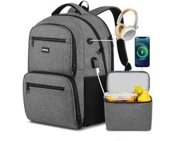 17.3 inch Laptop Backpack with Lunch Box - Insulated Cooler Bag with USB Charging Port for Travel, Work, and College