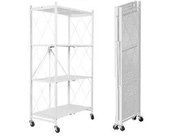 SEVEN COMFORT Étagère pliable, 4 niveaux, Avec roulettes 360°, 71.5x36.5x163CM, étagère de rangement, étagère métallique avec roulettes, Capacité de charge maximale par niveau 20 kg, pour cuisine, salle de bain, salon, Blanc