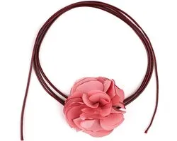 Vintage Floral Choker, Boho Flower Necklace Adjustable Fabric Rose Necklace for Women Girls Bride Wedding Party Birthday, Crystal