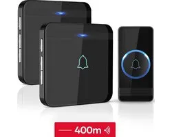 SAVS Draadloze deurbel met 2 ontvangers - Zwart - Bereik 400 meter - Waterdicht - Ontvangers zonder batterijen - 52 melodieën