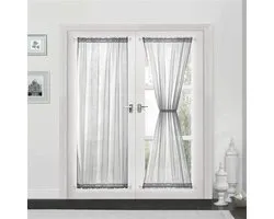 Devola Vitrage linnenlook gordijn lange modern effen kleur bistrogordijn halftransparant deur gordijnen raamsjaal keuken gordijnen korte gordijnen BxH 132x183cm grijs 1 stuk