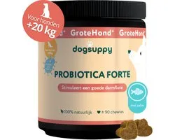 GroteHond⁺ Probiotica Forte - Met zalm - Ondersteunt Darmflora & Spijsvertering - 100% Natuurlijk - 90 snoepjes - Gras eten, Problemen met Ontlasting & Huidgevoeligheid - 4.5 miljard CFU Probiotica per snoepje - Voor Grote Honden +20kg