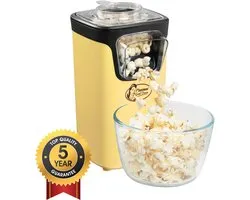 Bestron Machine à pop-corn, Turbo- Popcorn en moins de 2 minutes, Machine à pop-corn avec technologie à air chaud, comprenant 10 sacs de pop-corn et une tasse à mesurer intégrée, Collection Sweet Dreams, Couleur : Jaune
