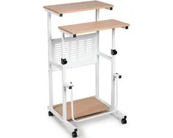 GIANTEX Sitting stand, 2-in-1 desk, height-adjustable computer table, drawing board with wheels, standing desk, 2 separate workstation, PC table, work table with footrest, tilting laptop table