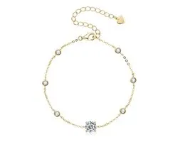 Bracelet à breloques Selevie couleur or avec Moissanite 0,65 et 0,25 ct VVS1 - Argent sterling plaqué or - Chaîne - Maillon - Bracelet avec pierres rondes de Moissanite