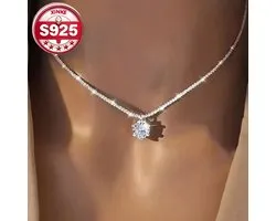 Sjika - Collier en Argent Sterling S925 avec Pierre Solitaire – Collier de Dames Minimaliste - Cadeau