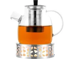 Theepot met filter-Theepot met warmhouder-Glazen filtertheepot van 1500 ml met uitneembare theepot en verwarmingselement - Voor het zetten van thee, losse thee en warme thee.