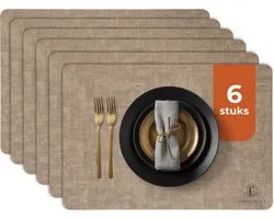 Castagnola Lederlook Placemats - Antislip Placemat van Kunstleer - Waterafstotende Onderlegger - Onderzetter - Placemats kunststof - 6 Stuks - 45 x 30 cm - Gemêleerd Bruin