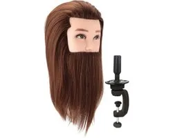 Kappershoofd Man Oefenhoofd Kaphoofd Kapperspop Met Statief - Kappers Pop - Bruin Haar - 35 cm