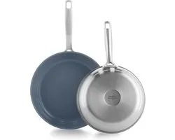 Ensemble de poêles à frire GreenPan Treviso 2 pièces - toutes sources de chaleur - Sans PFAS - Acier inoxydable - Passe au four jusqu'à 220° - Poignées en acier inoxydable