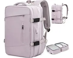 Grote Capaciteit Laptop Rugzak 17 Inch – Uitbreidbare Reiserugzak, Schooltas en Handbagage Rugzak voor Dames en Heren – Waterafstotende Rugzak met USB-Aansluiting, Apart Schoenenvak en Natvak – Voor Werk, Reizen en School