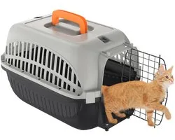NAIZY transportbox hondenbox kattenbox 48x32x32 cm kattentransportbox PP plastic hondentransportboxen met ijzeren deur & ventilatiesleuven Max tot 10KG harde schaal transportkooi