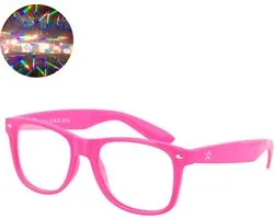 Spacebril - Space Bril - Caleidoscoop Bril - Kaleidoscoop Bril - Diffractie Bril - Festival Bril - Roze
