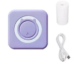 Mini Draagbare Draadloze Bluetooth Thermische Printer – met 3 Rollen Stickers en 3 Rollen Thermisch Papier – Compatibel met Android/iOS – Zakprinter – Geschikt voor Memo's, DIY, Foto's, enz. (Paars)