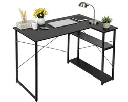 PIPIPOXER Bureau-Retro Schrijftafel - Computerbureau met 2 planken- Bureautafel van hout en metaal - Industrieel design - met opbergvak - 100 x 70 x 75 cm- Zwart