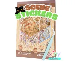 Ainy - Scene 3D Stickerboek Capibara Bruin M | Inclusief Pincet | Set van 20 Achtergronden 13.7*19cm met PET Stickers | Capybara Paradijs miniatuur sticker | Creatief & Rustgevend vakantieboek | Stickervellen voor volwassenen en kinderen