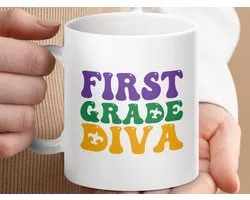 Mok, First Grade Diva Mug, Back to School Gift, Teacher Appreciation, Student Gift, Classroom Decor, Retro Design, Gift for Her, School
