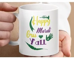 Mok Happy Mardi Gras Y'all Mug, Colorful Gras Cup, Celebration Mug, Parade Mug, Gift Mug, Party Mug, Festival, New Orleans, Drinkware