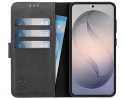 Étui Rosso Deluxe en Cuir Véritable Adapté pour Samsung Galaxy S26 | Espace pour trois cartes | Étui portefeuille | Avec porte-cartes | Noir