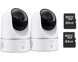 2x eufy Security Binnencamera 2K Pan & Tilt - Indoor Cam + 2x MicroSDXC 64GB - Bundelvoordeel
