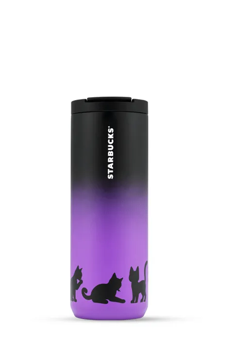Starbucks SS Halloween Cats purple black cat Tumbler 16oz