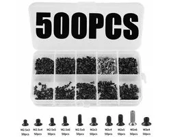 Assortiment van 500 stuks M2, M2.5 en M3 bouten voor elektronica en algemeen gebruik.