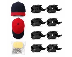 GLODI GOODS® Caprack set van 8 zelfklevend multifunctioneel – petten rek kapstok – cap rack opbergsysteem – kledingrek