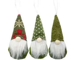 Kerstman pop - Kerstversiering - 3 stuks - 17*6*5 cm - vorm van een kabouter - Mini handgemaakte Zweedse tomte-ornamenten - Geschikt voor kerst en winter - tafeldecoratie en cadeaus - groen