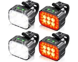 Bicycle Lights, Headlight, USB Rechargeable IP65 Waterproof, LED Bicycle Lights with Spotlight and Floodlight Bundle, 8+12 Modes, Super Bright, Front and Rear Lighting
