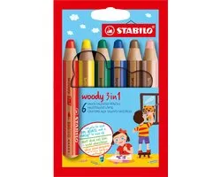 STABILO Woody 3 in 1 - Multi Talent Kleurpotloden - Etui Met 6 Kleuren