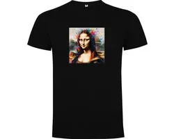 Zwart T-Shirt met “ DE Mona Lisa van Leonardo da Vinci - Schilderij “ Print Full Color Maat 5XL