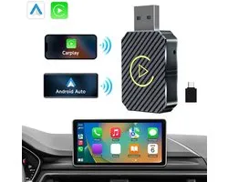 Draadloze CarPlay-adapter voor iPhone Apple Draadloze CarPlay-dongle Plug & Play, geen vertraging bij het converteren van bekabelde naar draadloze CarPlay-adapter vanaf iOS10+, verlengkabel USB en USB-C/Type-C, compatibel met auto's vanaf 2017