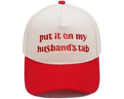 Baseball Cap Dames - "Put It On My Husband's Tab" - Zomer Baseballpet - Basic Pet voor Dames - Grappige Truckerpet voor Dames - Vintage Verstelbare Baseballcap met Borduurwerk - Modieuze Truckerpet - Petten - 56-58cm Verstelbaar - SOLLBRY®