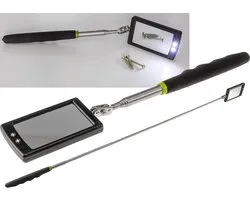 ChiliTec Miroir télescopique avec éclairage LED, miroir à main extensible de 28 à 88 cm avec poignée souple rotative