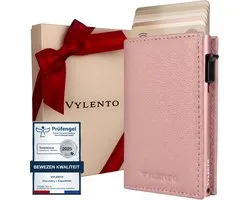 Vylento Discovery - Premium Pasjeshouder Uitschuifbaar - RFID Kaarthouder Mannen & Vrouwen - 9 pasjes - Muntvak met Rits en Geldvak - Inclusief Luxe Cadeaubox - Pebble Roze