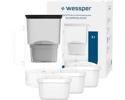 Wessper, Waterfilterkan Wessper D2 Borosilicate, glas, 3L, borosilicaatglas, zwart + 4x waterfilter Aquamax standard , waterfilterpatronen, set