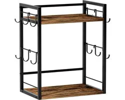 Dorhors 2 Tier Coffee Bar Accessoires en Organizer, Multifunctionele Aanrecht Mok Houder met 12 Haken, Koffie Accessoires voor Koffiebar, Keuken
