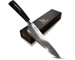 HI NATURE™ Koksmessen - Professioneel Koksmes Japans 20 CM Lemmet - Chef knife Damascus Patroon - Keuken Mes - Vleesmes - Japans Snijmes | Ergonomisch Handvat Koksmessen - japanse messen - Zwart