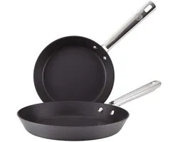 Anolon Professional Hard geanodiseerd 20 cm en 28 cm Frypan Twinpack-Black, Set van 2 Fry Pan Twin Pack, 20-28 cm, aluminium, zwart, 2028 cm, 2