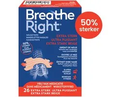 Breathe Right Neusstrips Extra Sterk – Normale Huid - 26 stuks - One Size - Tegen Snurken & Verstopte Neus - Voor Intensief Gebruik (Sport & Verkoudheid) - 50% Sterkere Werking – Blijft Zitten bij Zweten