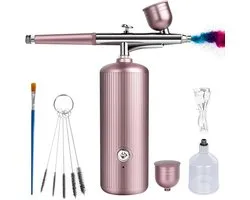 Draadloze Airbrush Set met Compressor - Oplaadbare Draagbare Airbrush - Hoge Druk en Fijne Verneveling - Dual Action Bediening - Inclusief Nozzles en Reinigingsborstel - Roze