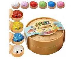Daity 1 stuk – Dumpling-speelgoed, glitter-dumpling-fidget-squishies, rekbare knijpballen voor kinderen en volwassenen, sensorische stressballen ter verlichting van angst, inclusief stoommandje – ideaal als feestcadeautje （goud）