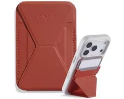 MOFT Snap-On Magnetische Kaarthouder - Wallet Compatibel met MagSafe - Pasjeshouder met Standaard - MOVAS Vegan Leer - Portemonnee 2 Pasjes - Rood