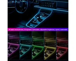 Ambient verlichting voor in de Auto - Sfeer verlichting interieur auto - Auto Sfeer Neon Verlichting Kit - Led strips - Led light strip - Auto Accessories - USB plug - 12V - Bestuur via App en Afstandsbediening